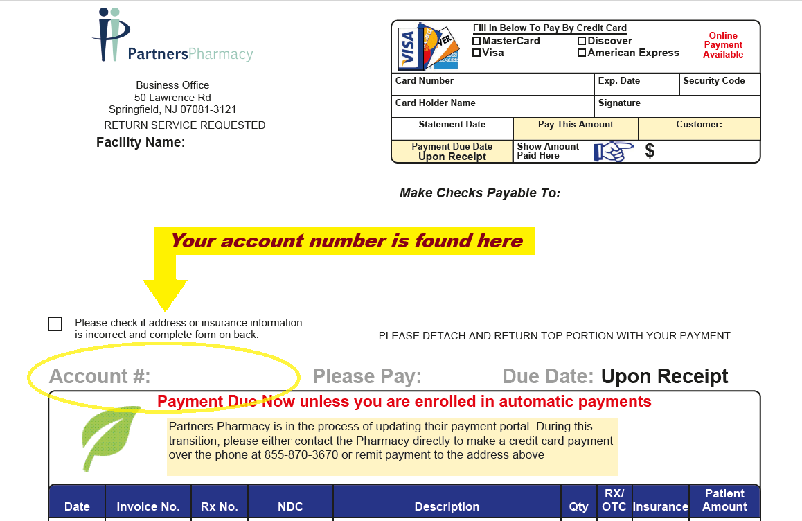 Account number location on statement